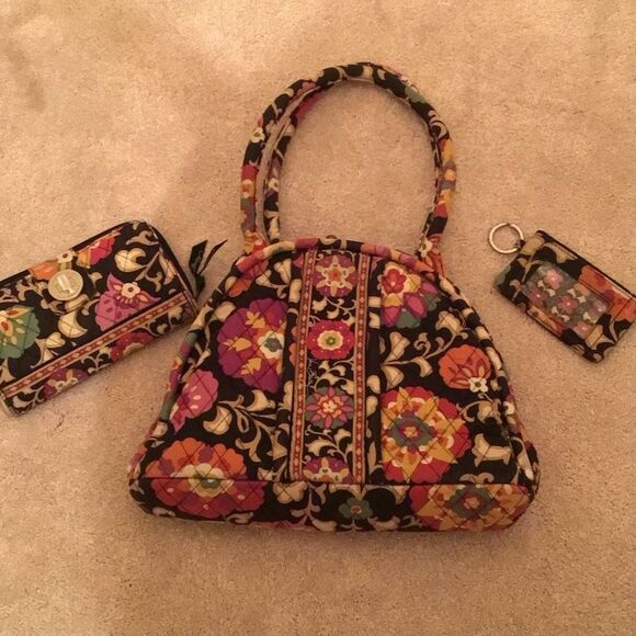VERA BRADLEY Floral SUZANI Quilted Kiss Lock Satchel 3 piece set - Picture 1 of 9